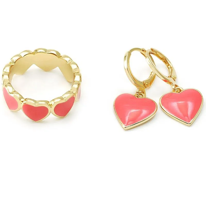 Zestaw biżuterii w kształcie serca z emalii koralowej