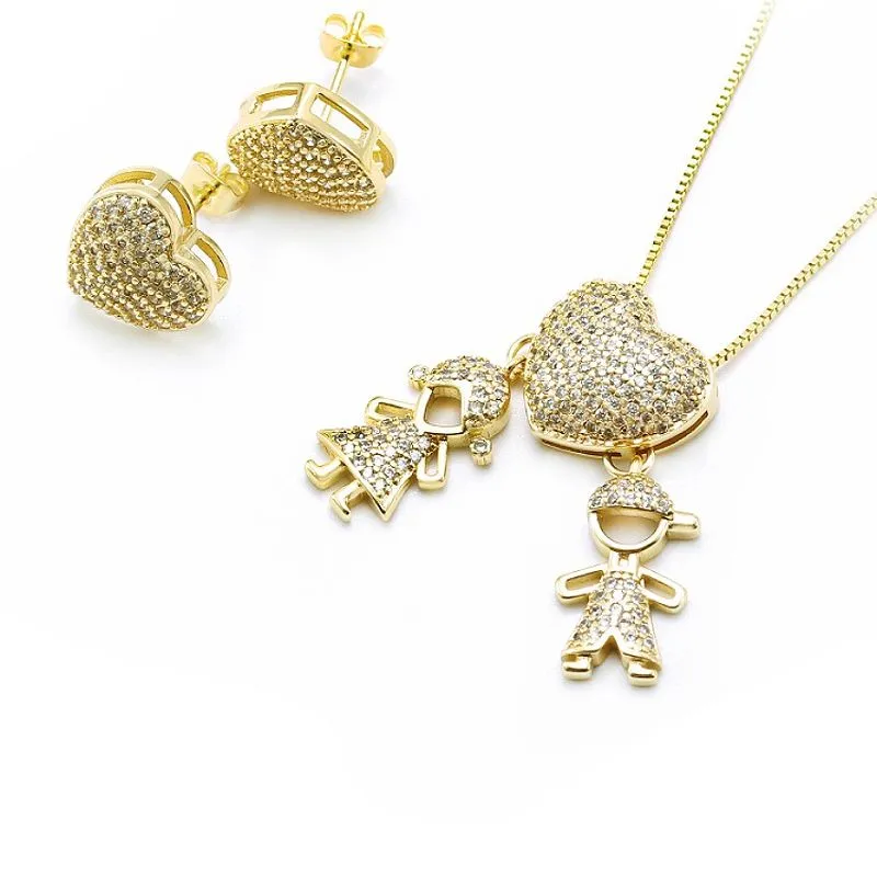 Zestaw biżuterii w kształcie serca, pozłacany