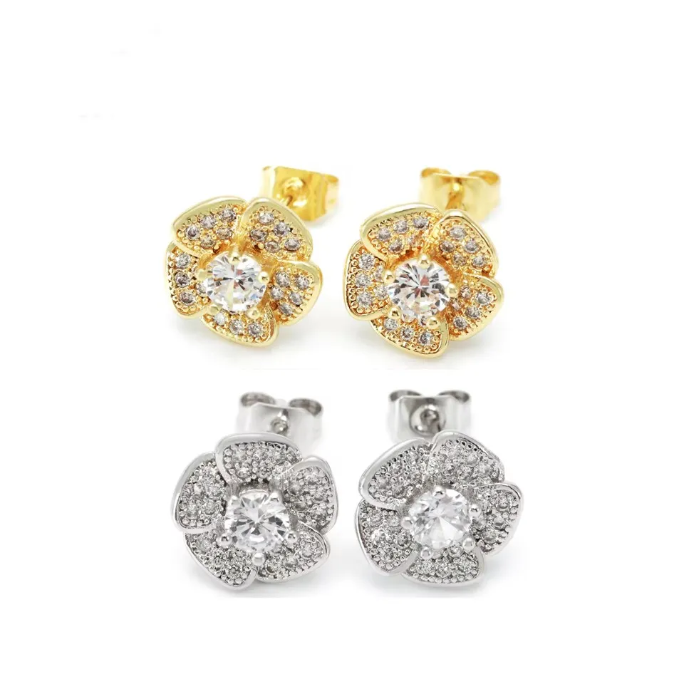 Kolczyki kwiatowe w stylu vintage, pozłacane i rodowane